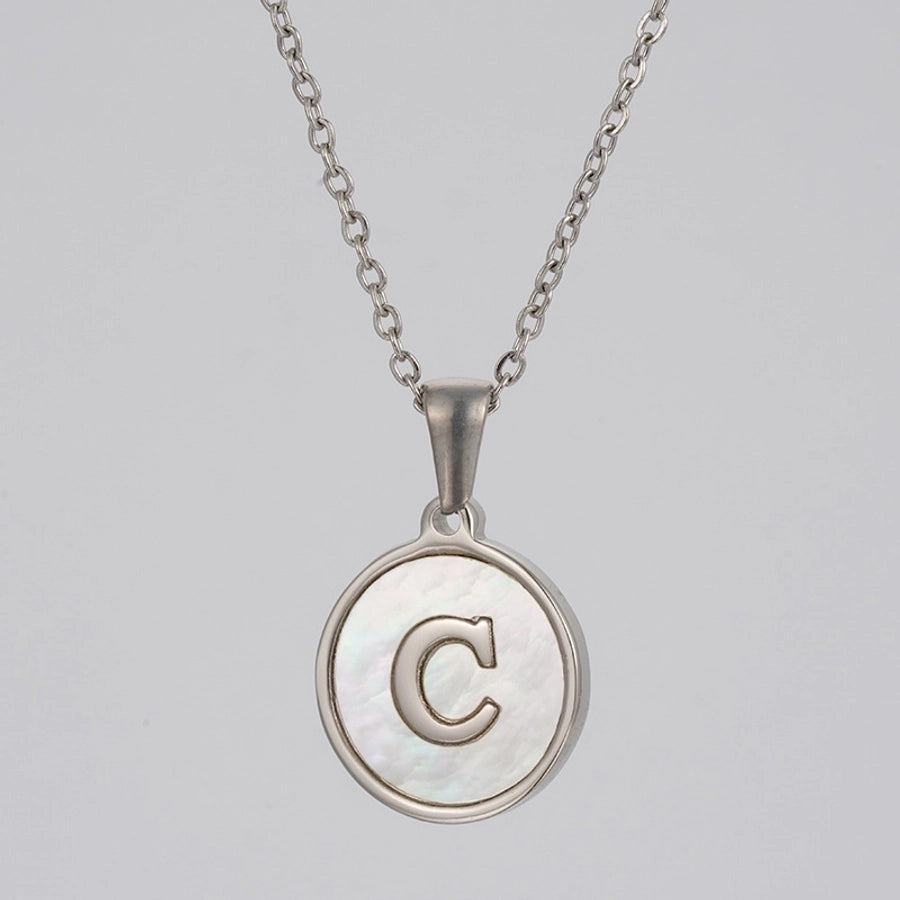 simple style letter stainless steel polishing plating shell pendant necklace