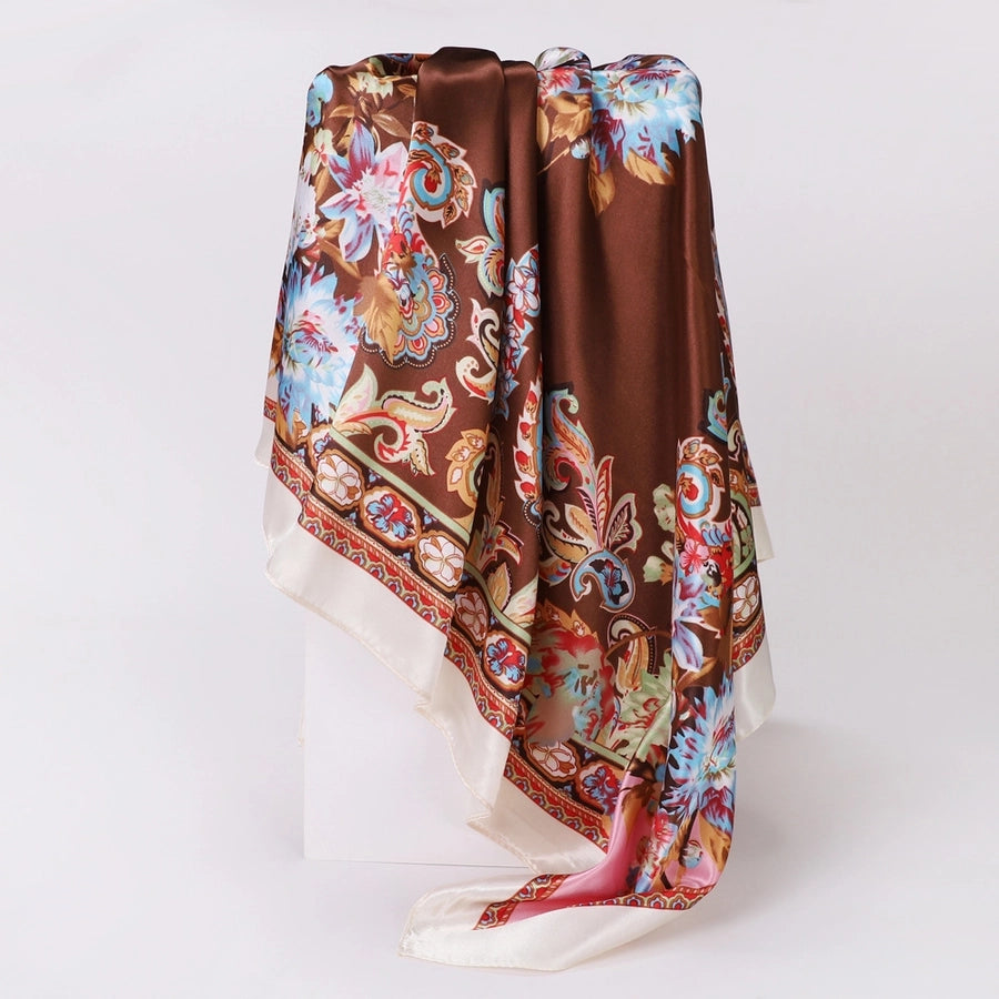 women's lady monogram satin printing silk scarf