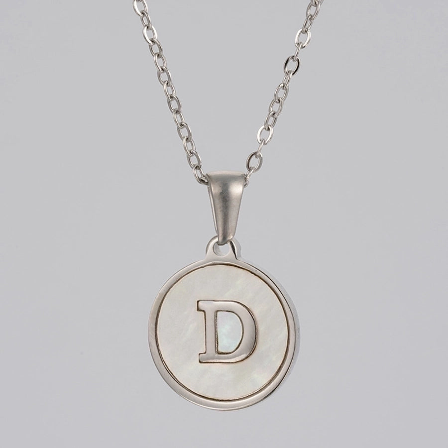 simple style letter stainless steel polishing plating shell pendant necklace