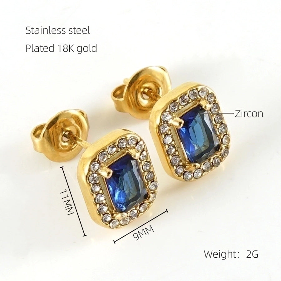 1 Pair Glam Sun Water Droplets Heart Shape Inlay Stainless Steel Rhinestones Zircon 18K Gold Plated Ear Studs