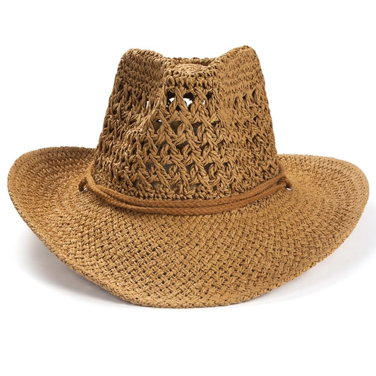 unisex ethnic style solid color braid big eaves straw hat