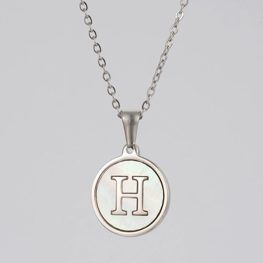 simple style letter stainless steel polishing plating shell pendant necklace