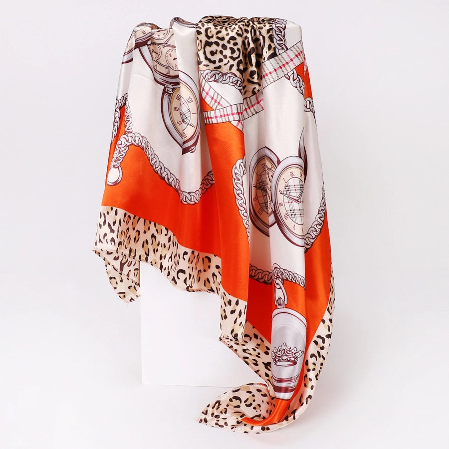 women's lady monogram satin printing silk scarf