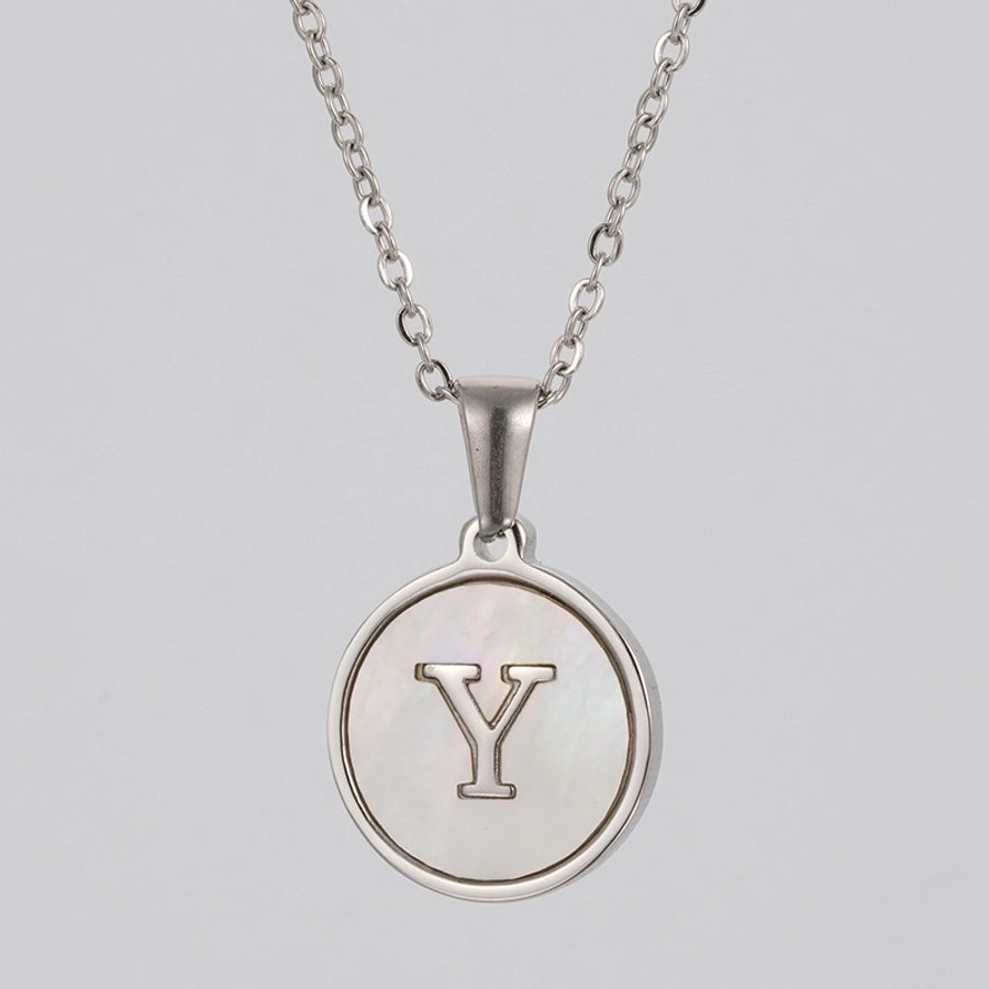 simple style letter stainless steel polishing plating shell pendant necklace