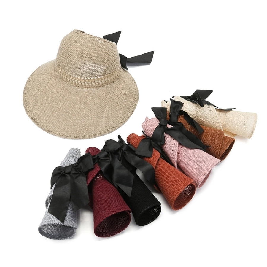 women's vacation solid color bowknot big eaves sun hat