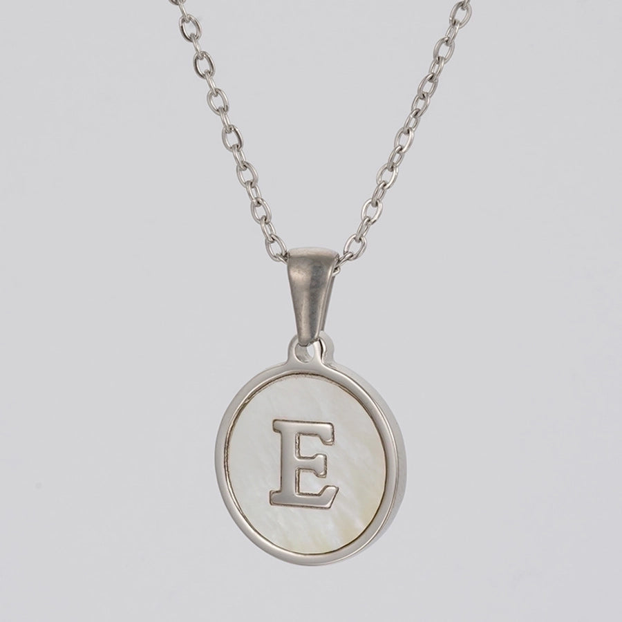 simple style letter stainless steel polishing plating shell pendant necklace