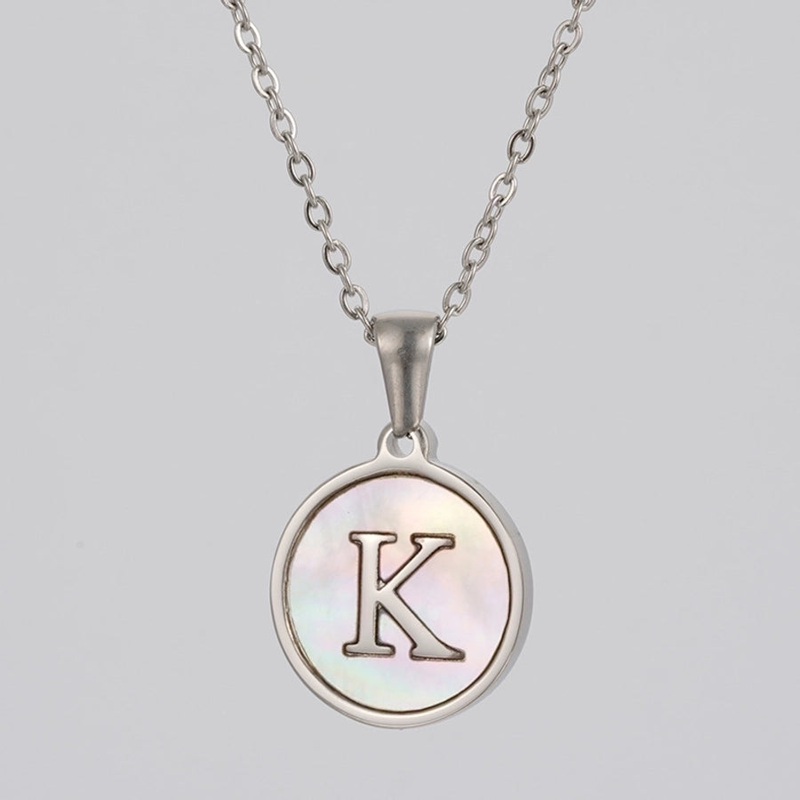 simple style letter stainless steel polishing plating shell pendant necklace