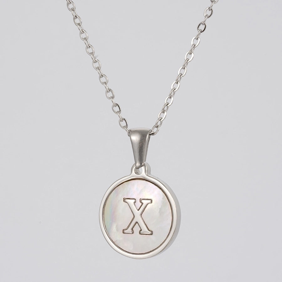 simple style letter stainless steel polishing plating shell pendant necklace