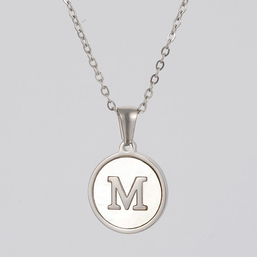 simple style letter stainless steel polishing plating shell pendant necklace