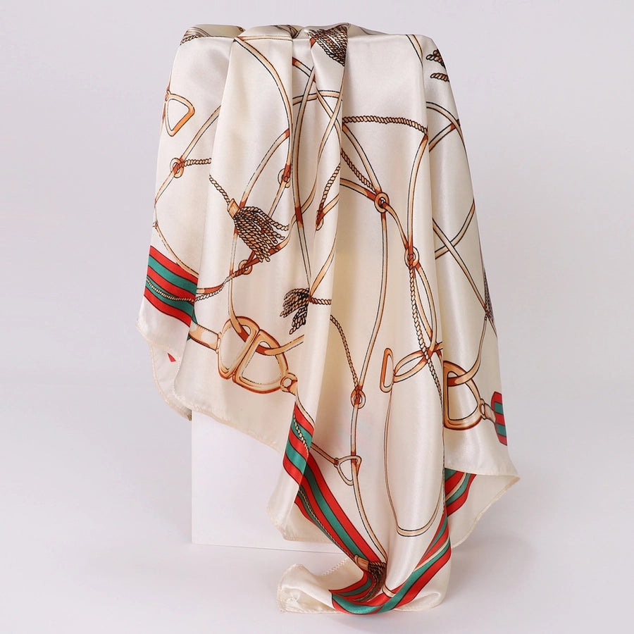 women's lady monogram satin printing silk scarf