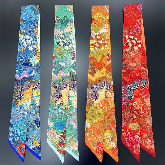 fashion summer plant jungle steed twill silk long ribbon headband small scarf