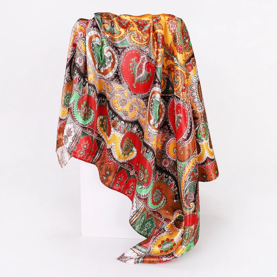 women's lady monogram satin printing silk scarf