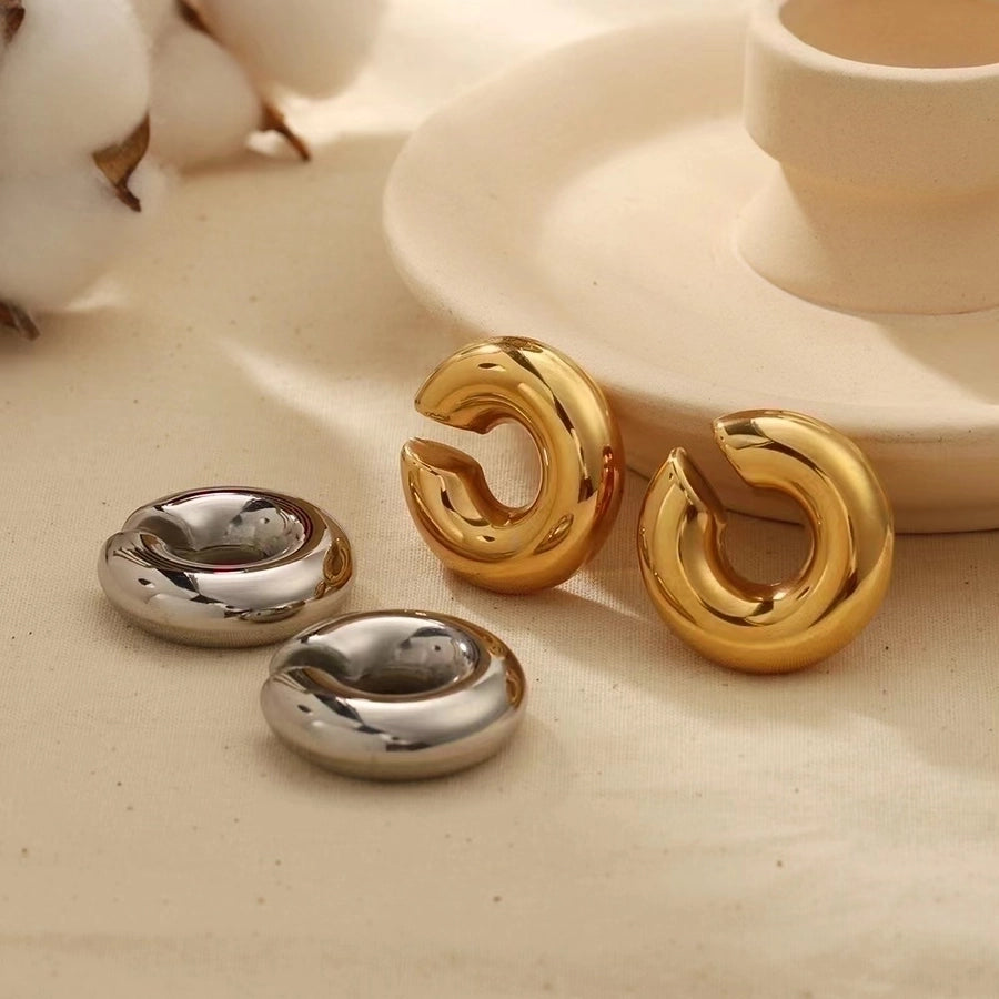 1 piece simple style solid color plating stainless steel gold plated ear cuffs