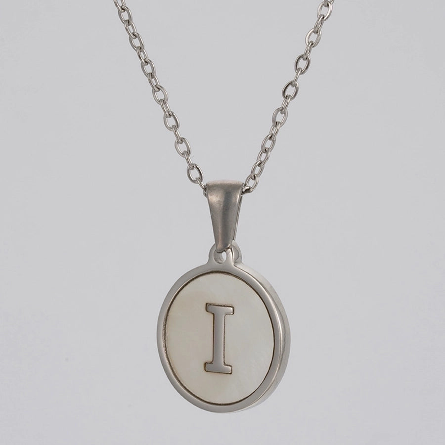 simple style letter stainless steel polishing plating shell pendant necklace