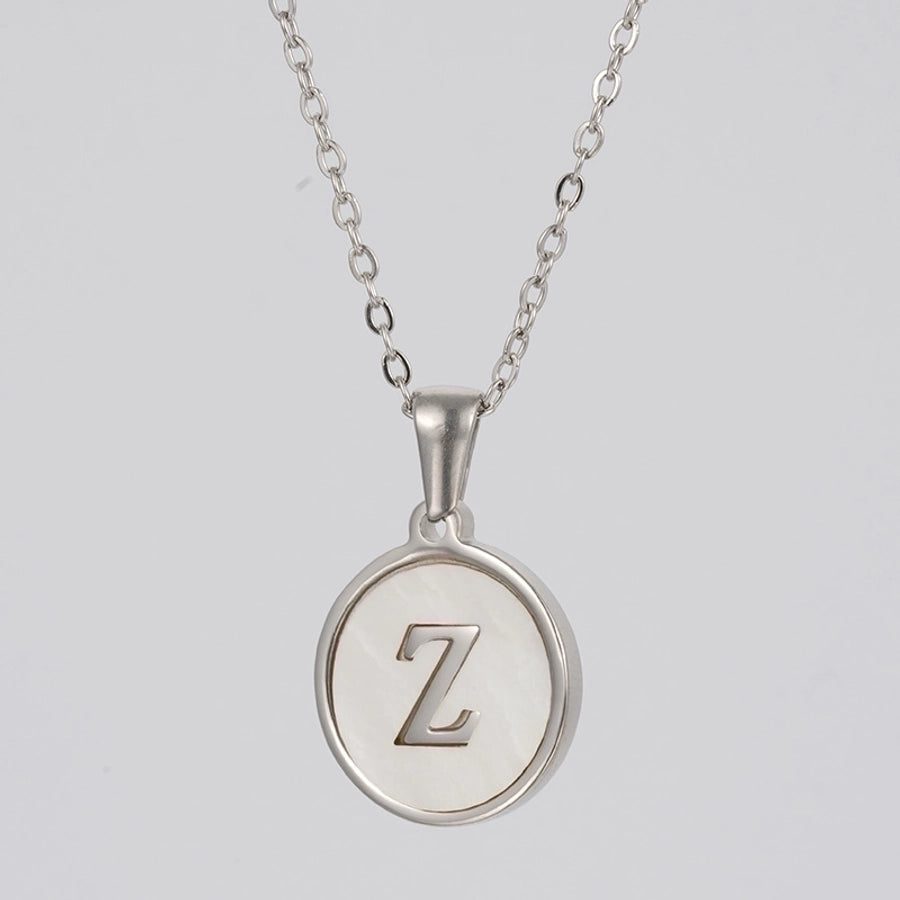 simple style letter stainless steel polishing plating shell pendant necklace