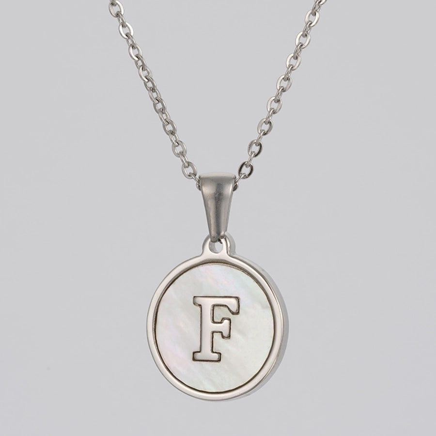 simple style letter stainless steel polishing plating shell pendant necklace