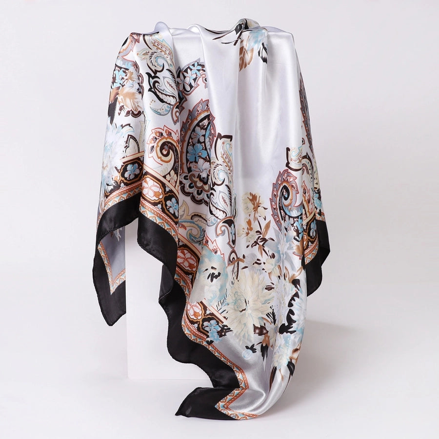 women's lady monogram satin printing silk scarf