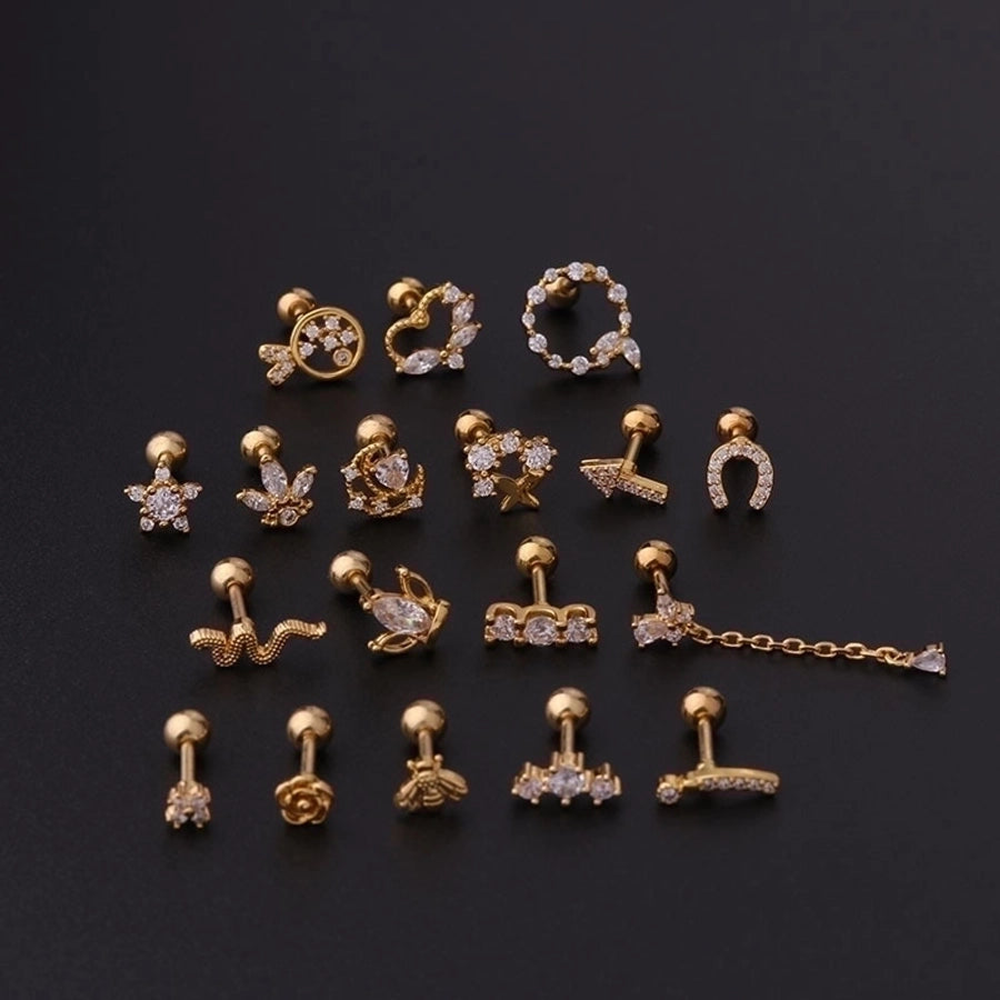 Ear Cartilage Rings & Studs Fashion Geometric Copper Plating Artificial Gemstones