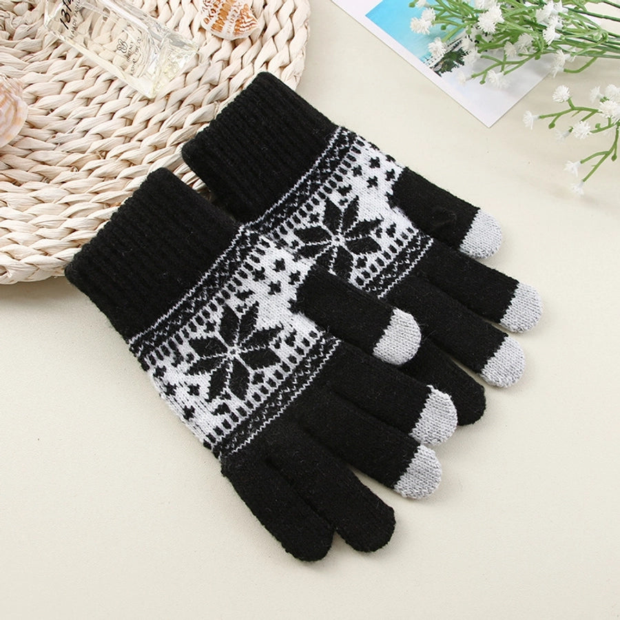 unisex fashion snowflake knitted fabric gloves 1 pair