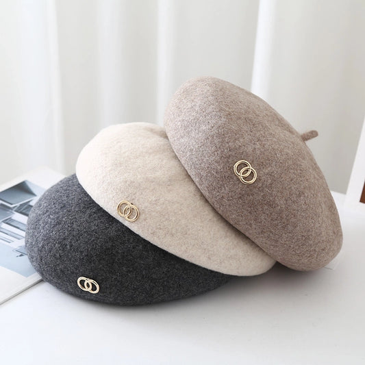 women's casual solid color eaveless beret hat