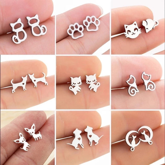 Simple Style Dog Cat Plating 304 Stainless Steel Stainless Steel Earrings