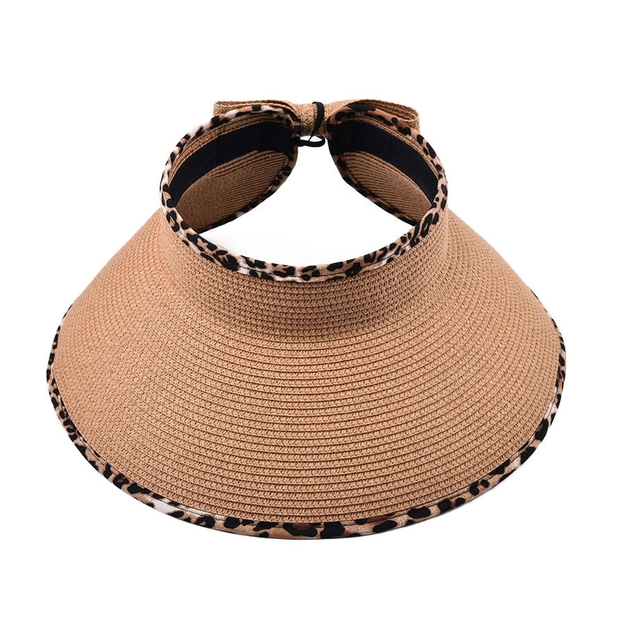 women's simple style commute leopard patchwork wide eaves straw hat