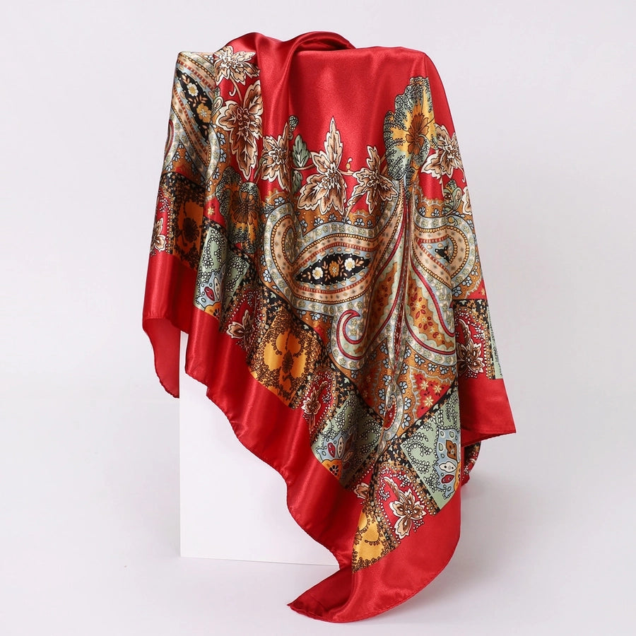 women's lady monogram satin printing silk scarf