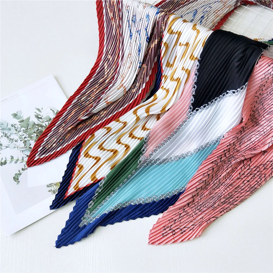 women's elegant color block polyester frill silk scarves