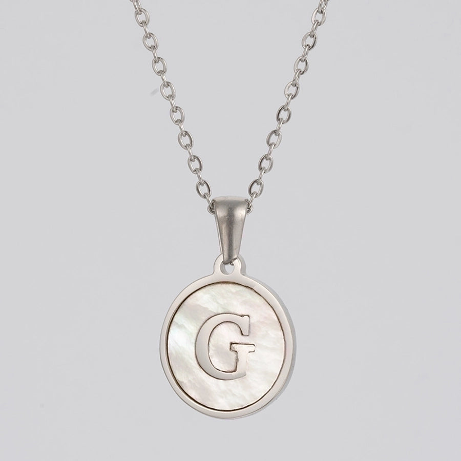 simple style letter stainless steel polishing plating shell pendant necklace