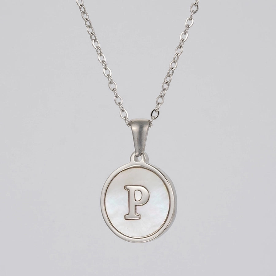 simple style letter stainless steel polishing plating shell pendant necklace