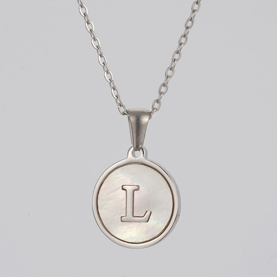 simple style letter stainless steel polishing plating shell pendant necklace