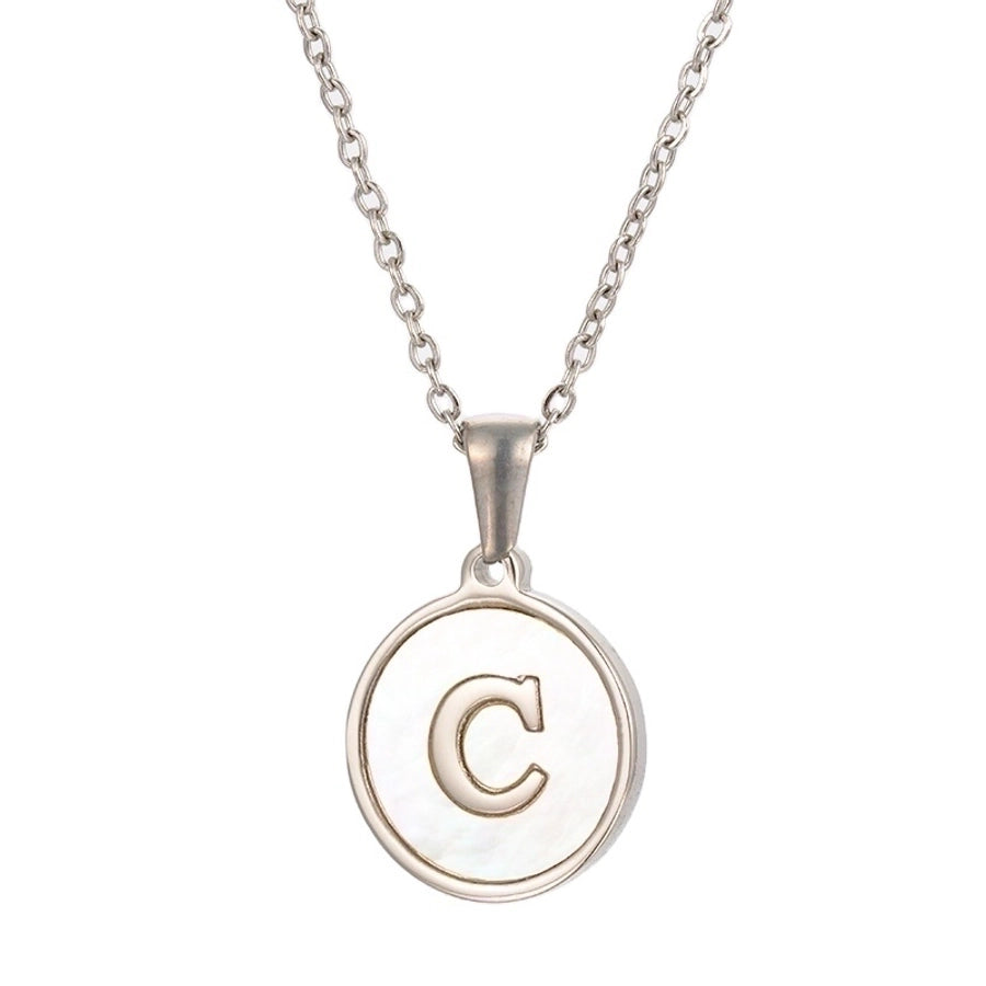 simple style letter stainless steel polishing plating shell pendant necklace